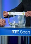 11 October 2018; Donegal are drawn out during The GAA Championship Draw 2019 at RTÉ Studios in Donnybrook, Dublin. Photo by Piaras Ó Mídheach/Sportsfile