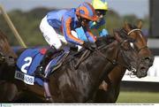 6 September 2003; High Chaparral, with Michael Kinane up, on their way to winning the Ireland Food Island Champion Stakes from Falbra, (Darryl Holland), Leopardstown Racecourse, Dublin. Horse Racing. Picture credit; Ray McManus / SPORTSFILE *EDI*