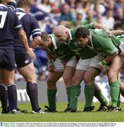 6 September 2003; The Ireland front row of Marcus Horan, Keith Wood and Reggie Corrigan in action against Scotland. RBS World Cup Countdown test, Scotland v Ireland, Murrayfield Stadium, Edinburgh, Scotland. Picture credit; Brendan Moran / SPORTSFILE *EDI*