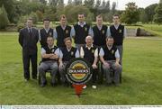 12 September 2003; Bulmers marketing manager Stephen Kent with the Athlone team who reached the semi finals of the Senior Cup, back row left to right, James Joyce, Mark Butler, Mark Roe, Hugh Feeney, Ciaran OÕConnor, front row, Kevin Sheehy, Paddy OÕBoyle, Harry Fagan and Padraig OÕBoyle pictured at the All-Ireland finals of the Bulmers Cup and Shields in Lisburn Golf Club, Lisburn, Co Antrim, Northern Ireland. Picture credit; Ray McManus / SPORTSFILE *EDI*