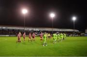 8 October 2018; Shelbourne and Drogheda United players on the pitch with officials before the SSE Airtricity League Promotion / Relegation Play-off Series 2nd leg match between Shelbourne and Drogheda United at Tolka Park in Dublin. Photo by Piaras Ó Mídheach/Sportsfile