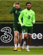 12 October 2018; Cyrus Christie, right, and Aiden O'Brien during a Republic of Ireland training session at the FAI National Training Centre in Abbotstown, Dublin. Photo by Stephen McCarthy/Sportsfile