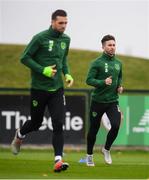 12 October 2018; Sean Maguire, right, and Shane Duffy during a Republic of Ireland training session at the FAI National Training Centre in Abbotstown, Dublin. Photo by Stephen McCarthy/Sportsfile