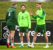 12 October 2018; Jeff Hendrick and team-mates James McClean, left, and Harry Arter during a Republic of Ireland training session at the FAI National Training Centre in Abbotstown, Dublin. Photo by Stephen McCarthy/Sportsfile