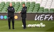 12 October 2018; Denmark manager Aage Hareide, left, and assistant Jon Dahl Tomasson during a Denmark training session at the Aviva Stadium in Dublin. Photo by Stephen McCarthy/Sportsfile