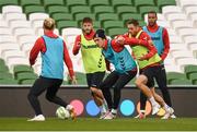 12 October 2018; Thomas Delaney is tackled by Henrik Dalsgaard, right, during a Denmark training session at the Aviva Stadium in Dublin. Photo by Stephen McCarthy/Sportsfile
