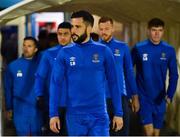 12 October 2018; David Webster of Waterford makes his way to the field alongside his team-mates prior to the SSE Airtricity League Premier Division match between Waterford and Dundalk at the RSC in Waterford. Photo by Seb Daly/Sportsfile