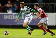 12 October 2018; Gary Shaw of Shamrock Rovers in action against Michael Leahy of St. Patrick's Athletic during the SSE Airtricity League Premier Division match between St Patrick's Athletic and Shamrock Rovers at Richmond Park in Dublin. Photo by Ben McShane/Sportsfile