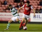 12 October 2018; Lee Desmond of St. Patrick's Athletic in action against Greg Bolger of Shamrock Rovers during the SSE Airtricity League Premier Division match between St Patrick's Athletic and Shamrock Rovers at Richmond Park in Dublin. Photo by Ben McShane/Sportsfile