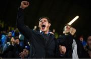 12 October 2018; Leinster supporters celebrate their side's second try scored by Luke McGrath during the Heineken Champions Cup Pool 1 Round 1 match between Leinster and Wasps at the RDS Arena in Dublin. Photo by David Fitzgerald/Sportsfile