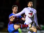12 October 2018; Nathan Boyle of Finn Harps in action against Luke Gallagher of Drogheda United during the SSE Airtricity League Promotion / Relegation Play-off Series 1st leg match between Drogheda United and Finn Harps at United Park in Louth. Photo by Sam Barnes/Sportsfile