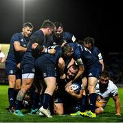 12 October 2018; Jack McGrath of Leinster celebrates scoring his side's eight try with team-mates during the Heineken Champions Cup Pool 1 Round 1 match between Leinster and Wasps at the RDS Arena in Dublin. Photo by Brendan Moran/Sportsfile