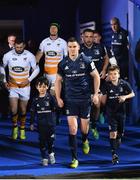 12 October 2018; Mascots 9 year old Cormac Tan, from Knocklyon, Dublin, and 9 year old Lachlan Honan, from Clontarf, Dublin, and with Leinster captain Jonathan Sexton prior to the Heineken Champions Cup Pool 1 Round 1 match between Leinster and Wasps at the RDS Arena in Dublin. Photo by Brendan Moran/Sportsfile