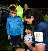 12 October 2018; Mascot 9 year old Lachlan Honan, from Clontarf, Dublin, with James Lowe of Leinster after the Heineken Champions Cup Pool 1 Round 1 match between Leinster and Wasps at the RDS Arena in Dublin. Photo by Brendan Moran/Sportsfile