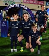 12 October 2018; Mascots 9 year old Cormac Tan, from Knocklyon, Dublin, and 9 year old Lachlan Honan, from Clontarf, Dublin, with Leinster captain Jonathan Sexton prior to the Heineken Champions Cup Pool 1 Round 1 match between Leinster and Wasps at the RDS Arena in Dublin. Photo by Brendan Moran/Sportsfile