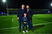 12 October 2018; Matchday mascot 9 year old Cormac Tan, from Knocklyon, Dublin, with Leinster players Barry Daly and Will Connors ahead of the Heineken Champions Cup Pool 1 Round 1 match between Leinster and Wasps at the RDS Arena in Dublin. Photo by Ramsey Cardy/Sportsfile