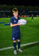 12 October 2018; Matchday mascot 9 year old Lachlan Honan, from Clontarf, Dublin, ahead of the Heineken Champions Cup Pool 1 Round 1 match between Leinster and Wasps at the RDS Arena in Dublin. Photo by Ramsey Cardy/Sportsfile