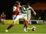 12 October 2018; Joel Coustrain of Shamrock Rovers in action against Simon Madden of St. Patrick's Athletic during the SSE Airtricity League Premier Division match between St Patrick's Athletic and Shamrock Rovers at Richmond Park in Dublin. Photo by Ben McShane/Sportsfile