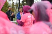 13 October 2018; Ireland and Leinster rugby players Robbie Henshaw, left, and Josh van der Flier at the Great Pink Run with Avonmore Slimline Milk which took place in the Phoenix Park on Saturday, October 13th. The event, which also takes place on Sunday, 14th October in Kilkenny Castle Park, has attracted over 8,000 women, men and children of all ages for both the 10K challenge and the 5K fun run, raising over €420,000 to support Breast Cancer Ireland’s pioneering research and awareness programmes nationally. For more information go to www.breastcancerireland.com   Photo by Harry Murphy/Sportsfile