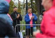 13 October 2018; Ireland and Leinster rugby players Robbie Henshaw, left, and Josh van der Flier at the Great Pink Run with Avonmore Slimline Milk which took place in the Phoenix Park on Saturday, October 13th. The event, which also takes place on Sunday, 14th October in Kilkenny Castle Park, has attracted over 8,000 women, men and children of all ages for both the 10K challenge and the 5K fun run, raising over €420,000 to support Breast Cancer Ireland’s pioneering research and awareness programmes nationally. For more information go to www.breastcancerireland.com   Photo by Harry Murphy/Sportsfile