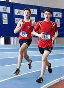 13 October 2018; Jack O'Connell of CMS, Co. Dublin, on his way to winning the Junior Boys 800m event,  ahead of Daniel Scott of Craigavon Senior High School, Co. Armagh, who finished second, during the Irish Life Health All-Ireland Schools Combined Events at AIT in Athlone, Co Westmeath. Photo by Sam Barnes/Sportsfile