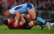 13 October 2018; Jean Kleyn of Munster is tackled by Henry Slade of Exeter Chiefs during the Heineken Champions Cup Pool 2 Round 1 match between Exeter Chiefs and Munster at Sandy Park in Exeter, England. Photo by Brendan Moran/Sportsfile