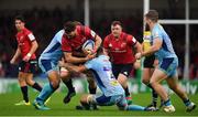 13 October 2018; Jean Kleyn of Munster is tackled by Ben Moon and Dave Dennis of Exeter Chiefs during the Heineken Champions Cup Pool 2 Round 1 match between Exeter Chiefs and Munster at Sandy Park in Exeter, England. Photo by Brendan Moran/Sportsfile