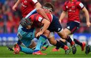 13 October 2018; Duncan Williams of Munster is tackled by Sam Skinner of Exeter Chiefs during the Heineken Champions Cup Pool 2 Round 1 match between Exeter Chiefs and Munster at Sandy Park in Exeter, England. Photo by Brendan Moran/Sportsfile