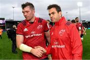 13 October 2018; Munster head coach Johann van Graan, right, with captain Peter O'Mahony after the Heineken Champions Cup Pool 2 Round 1 match between Exeter Chiefs and Munster at Sandy Park in Exeter, England. Photo by Brendan Moran/Sportsfile