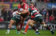 13 October 2018; Stuart McCloskey of Ulster is tackled by Kyle Eastmond, left, and Sione Kalamafoni of Leicester Tigers during the Heineken Champions Cup Pool 4 Round 1 match between Ulster and Leicester Tigers at Kingspan Stadium, Belfast. Photo by David Fitzgerald/Sportsfile