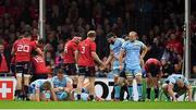 13 October 2018; Munster and Exeter players react at the final whistle of the Heineken Champions Cup Pool 2 Round 1 match between Exeter Chiefs and Munster at Sandy Park in Exeter, England. Photo by Brendan Moran/Sportsfile