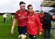 13 October 2018; Munster head coach Johann van Graan, right, and Billy Holland after the Heineken Champions Cup Pool 2 Round 1 match between Exeter Chiefs and Munster at Sandy Park in Exeter, England. Photo by Brendan Moran/Sportsfile