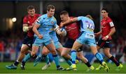 13 October 2018; Rory Scannell of Munster is tackled by Gareth Steenson of Exeter Chiefs during the Heineken Champions Cup Pool 2 Round 1 match between Exeter Chiefs and Munster at Sandy Park in Exeter, England. Photo by Brendan Moran/Sportsfile