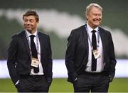 13 October 2018; Denmark manager Aage Hareide, right, and assistant manager Jon Dahl Tomasson walks the pitch prior to the UEFA Nations League B group four match between Republic of Ireland and Denmark at the Aviva Stadium in Dublin. Photo by Ramsey Cardy/Sportsfile