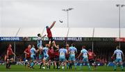 13 October 2018; Tadhg Beirne of Munster wins a lineout during the Heineken Champions Cup Pool 2 Round 1 match between Exeter Chiefs and Munster at Sandy Park in Exeter, England. Photo by Brendan Moran/Sportsfile
