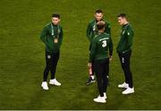 13 October 2018; Republic of Ireland players, clockwise from left, Sean Maguire, Alan Browne, Darragh Lenihan and Callum Robinson walk the pitch prior to the UEFA Nations League B group four match between Republic of Ireland and Denmark at the Aviva Stadium in Dublin. Photo by Sam Barnes/Sportsfile