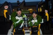 13 October 2018: Declan Boyle and James O'Reilly in their Ford Fiesta WRC celebrate after winning the 2018 National Rally Championship at Ballybofey, Co Donegal. Photo by Philip Fitzpatrick/Sportsfile