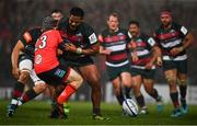13 October 2018; Manu Tuilagi of Leicester Tigers is tackled by Angus Kernohan of Ulster during the Heineken Champions Cup Pool 4 Round 1 match between Ulster and Leicester Tigers at Kingspan Stadium, Belfast. Photo by David Fitzgerald/Sportsfile