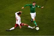 13 October 2018; Richard Keogh of Republic of Ireland in action against Yussuf Poulsen of Denmark during the UEFA Nations League B group four match between Republic of Ireland and Denmark at the Aviva Stadium in Dublin. Photo by Sam Barnes/Sportsfile