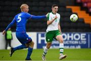 13 October 2018; Conor Coventry of  Republic of Ireland in action against Andrias Edmunsson of Faroe Islands during the 2018/19 UEFA Under-19 European Championships Qualifying Round match between Republic of Ireland and Faroe Islands at the City Calling Stadium in Longford. Photo by Barry Cregg/Sportsfile