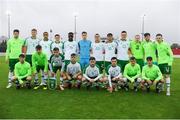13 October 2018; The Republic of Ireland squad pose for a team photo prior to the 2018/19 UEFA Under-19 European Championships Qualifying Round match between Republic of Ireland and Faroe Islands at the City Calling Stadium in Longford. Photo by Barry Cregg/Sportsfile
