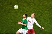 13 October 2018; Shane Long of Republic of Ireland in action against Jens Stryger Larsen of Denmark during the UEFA Nations League B group four match between Republic of Ireland and Denmark at the Aviva Stadium in Dublin. Photo by Sam Barnes/Sportsfile