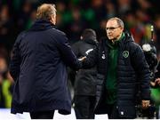 13 October 2018; Republic of Ireland manager Martin O'Neill, right, and Denmark manager Aage Hareide shake hands following the UEFA Nations League B group four match between Republic of Ireland and Denmark at the Aviva Stadium in Dublin. Photo by Ramsey Cardy/Sportsfile