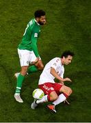 13 October 2018; Cyrus Christie of Republic of Ireland in action against Thomas Delaney of Denmark during the UEFA Nations League B group four match between Republic of Ireland and Denmark at the Aviva Stadium in Dublin. Photo by Sam Barnes/Sportsfile
