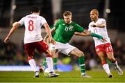 13 October 2018; James McClean of Republic of Ireland in action against Thomas Delaney, left, and Martin Braithwaite of Denmark during the UEFA Nations League B group four match between Republic of Ireland and Denmark at the Aviva Stadium in Dublin. Photo by Stephen McCarthy/Sportsfile