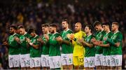 13 October 2018; Republic of Ireland players during a moments applause prior to the UEFA Nations League B group four match between Republic of Ireland and Denmark at the Aviva Stadium in Dublin. Photo by Stephen McCarthy/Sportsfile