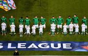 13 October 2018; The Republic of Ireland team, with mascots ahead of the UEFA Nations League B group four match between Republic of Ireland and Denmark at the Aviva Stadium in Dublin. Photo by Sam Barnes/Sportsfile