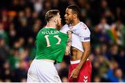 13 October 2018; James McClean of Republic of Ireland and Mathias Jørgensen of Denmark tussle during the UEFA Nations League B group four match between Republic of Ireland and Denmark at the Aviva Stadium in Dublin. Photo by Stephen McCarthy/Sportsfile