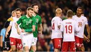 13 October 2018; James McClean is led away from an argument by his Republic of Ireland team-mate Shane Duffy during the UEFA Nations League B group four match between Republic of Ireland and Denmark at the Aviva Stadium in Dublin. Photo by Stephen McCarthy/Sportsfile