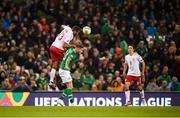 13 October 2018; Jeff Hendrick of Republic of Ireland and Mathias Jørgensen of Denmark during the UEFA Nations League B group four match between Republic of Ireland and Denmark at the Aviva Stadium in Dublin. Photo by Stephen McCarthy/Sportsfile
